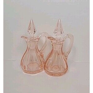 Vintage Tiffin US Glass Company Set Of 2 Cruets W/ Stoppers Oil & Vinegar